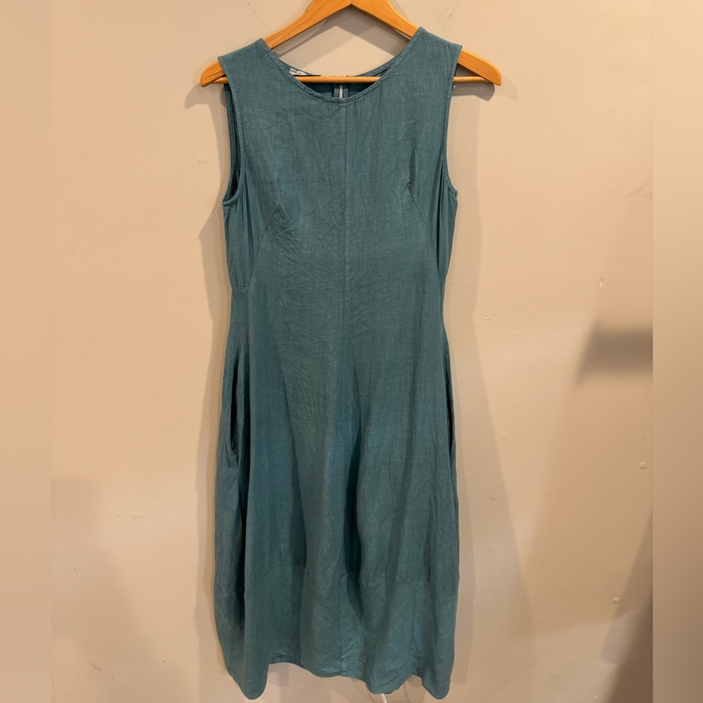 GRAND Greece‎ 100% Linen Midi Sleeveless Dress Small